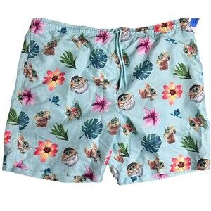 Star Wars Mandalorian Baby Yoda Men's Swim Trunks Shorts, Turquoise Blue XL